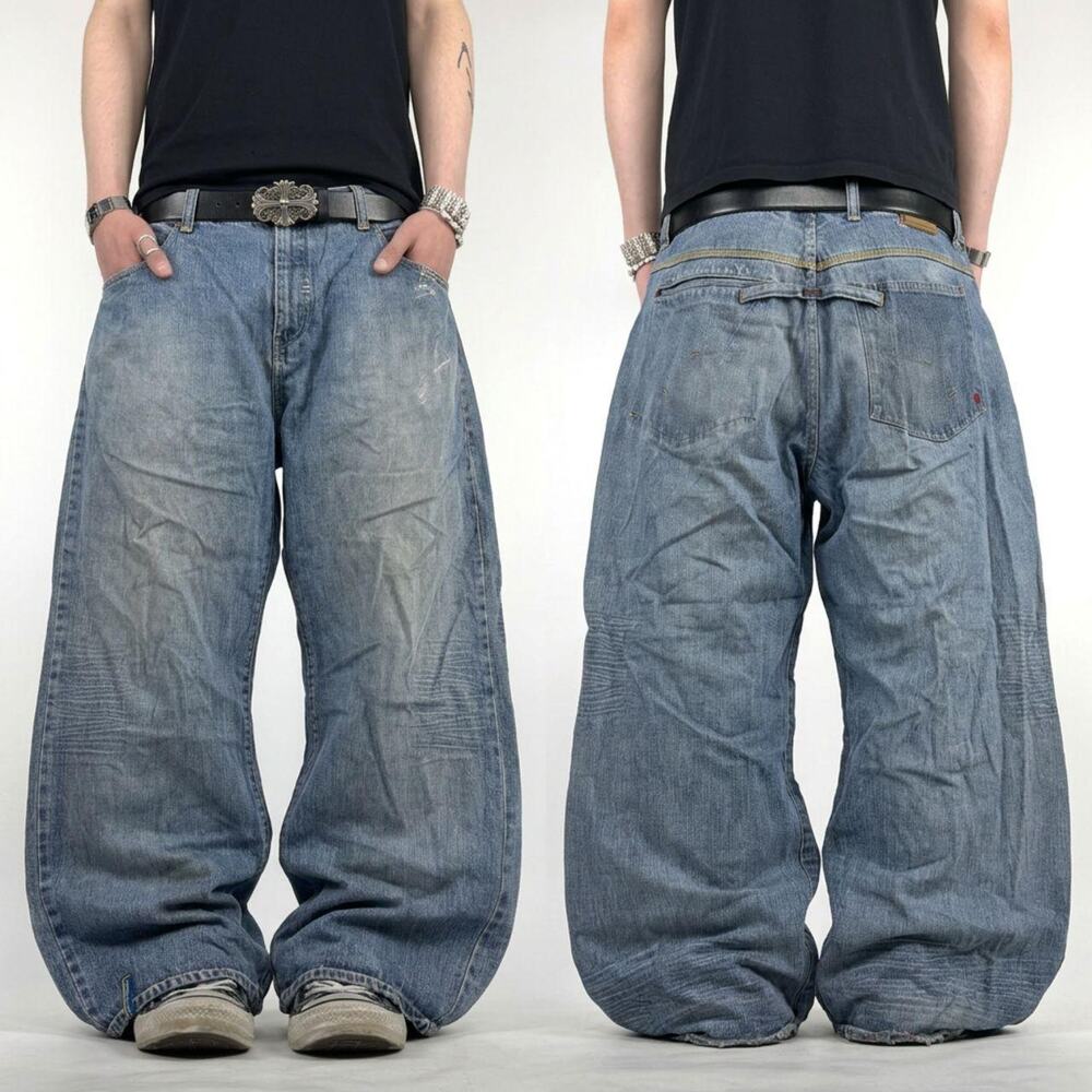 Vintage y2k distressed rocawear faded stonewash baggy wide leg jeans